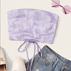 ROMWE Lavender Jacquard Lace-up Tube Top Crop Top